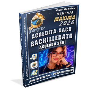 Portada de la guía ACREDITA-BACH 2026 Máxima de PIXOGUÍAS, con 3000 reactivos para preparar el bachillerato mediante el Acuerdo 286.