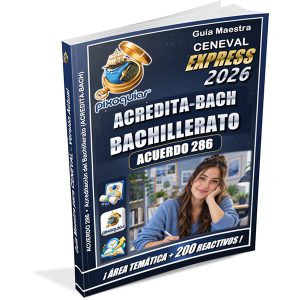 Portada de la guía ACREDITA-BACH 2026 Absoluta de PIXOGUÍAS, con 1000 reactivos para preparar el bachillerato mediante el Acuerdo 286.