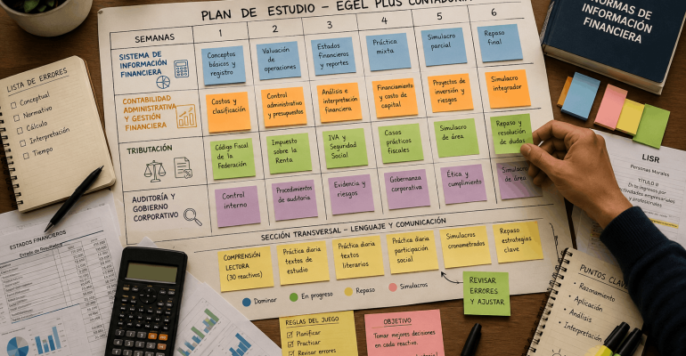 Calendario organizado para estudiar las áreas del EGEL Plus Contaduría