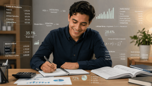 Joven contador observando los tipos de preguntas del EGEL Plus Contaduría