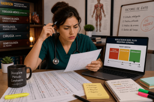 Doctora calculando cuántos aciertos necesita para el EGEL Plus Medicina y cómo interpretar el puntaje