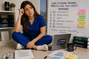 Doctora organizando sus prioridades de estudio para decidir qué estudiar primero en el EGEL Plus MEDI
